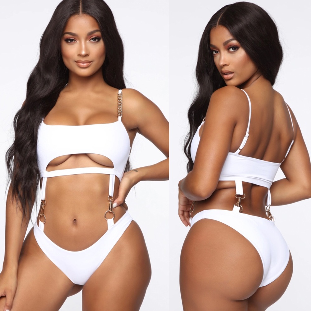 NEW Gold Chain Link White Monokini One Piece Fashion Nova Plus Size Swimsuit 2X